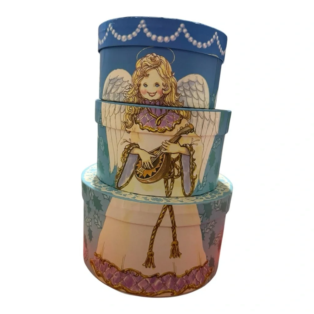 Angel Themed Decorative Boxes Set of 3 Nesting Christmas Boxes - Picture 3 of 10